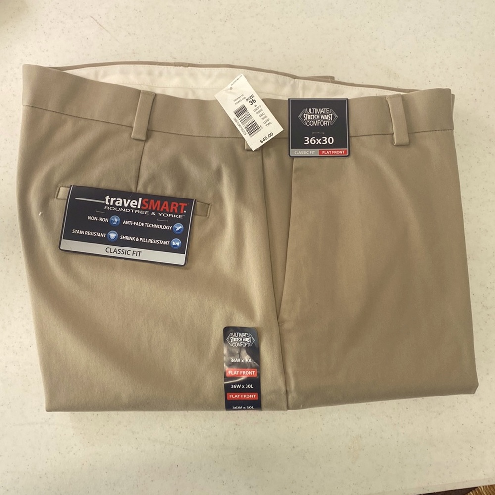 Roundtree and Yorke travelSMART Mens Pants - 36x30 - Khaki